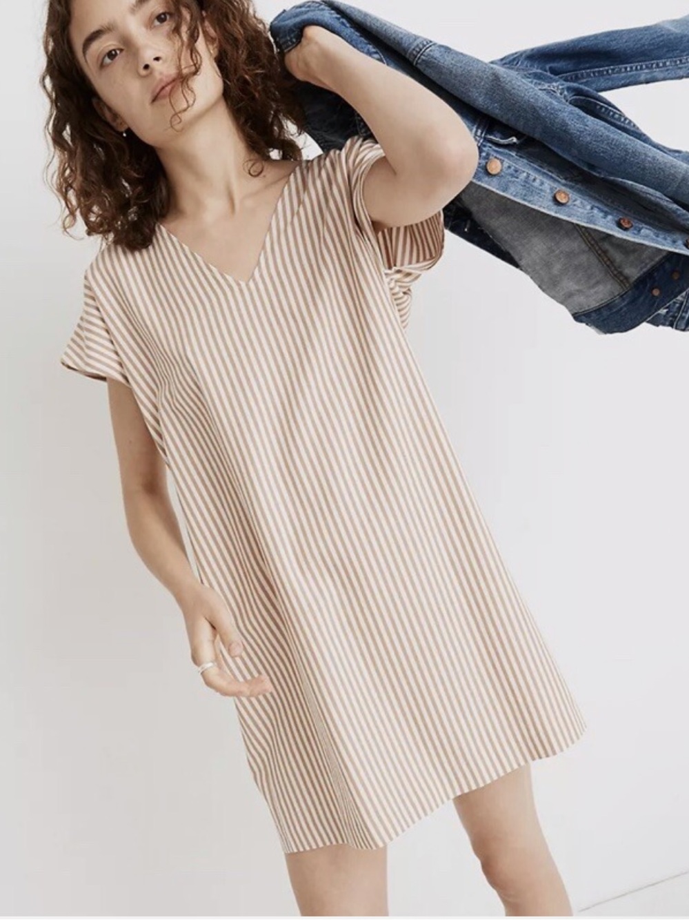 Madewell Cream and Tan Vertical Stripe dress